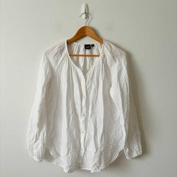 Gap Crinkle Gauze Boatneck Button-Front Top White Size Small - Picture 4 of 8